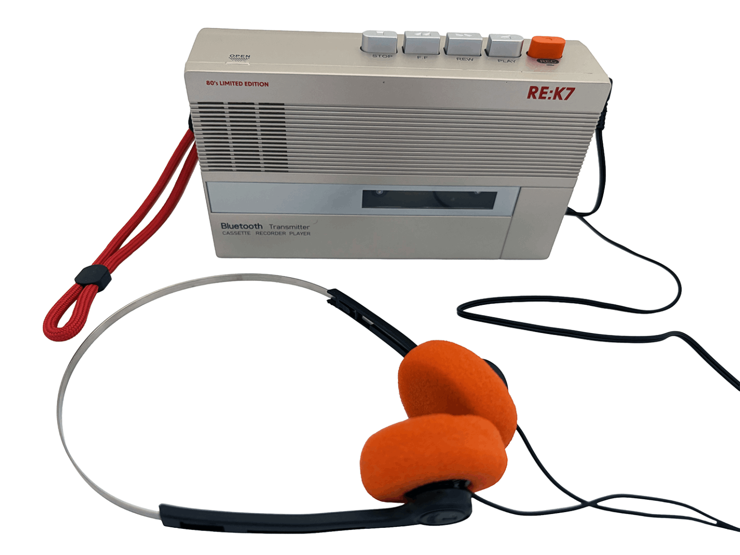 Pack Lecteur cassette Bluetooth vintage RE:K7 couleur blanc crème avec son casque vintage